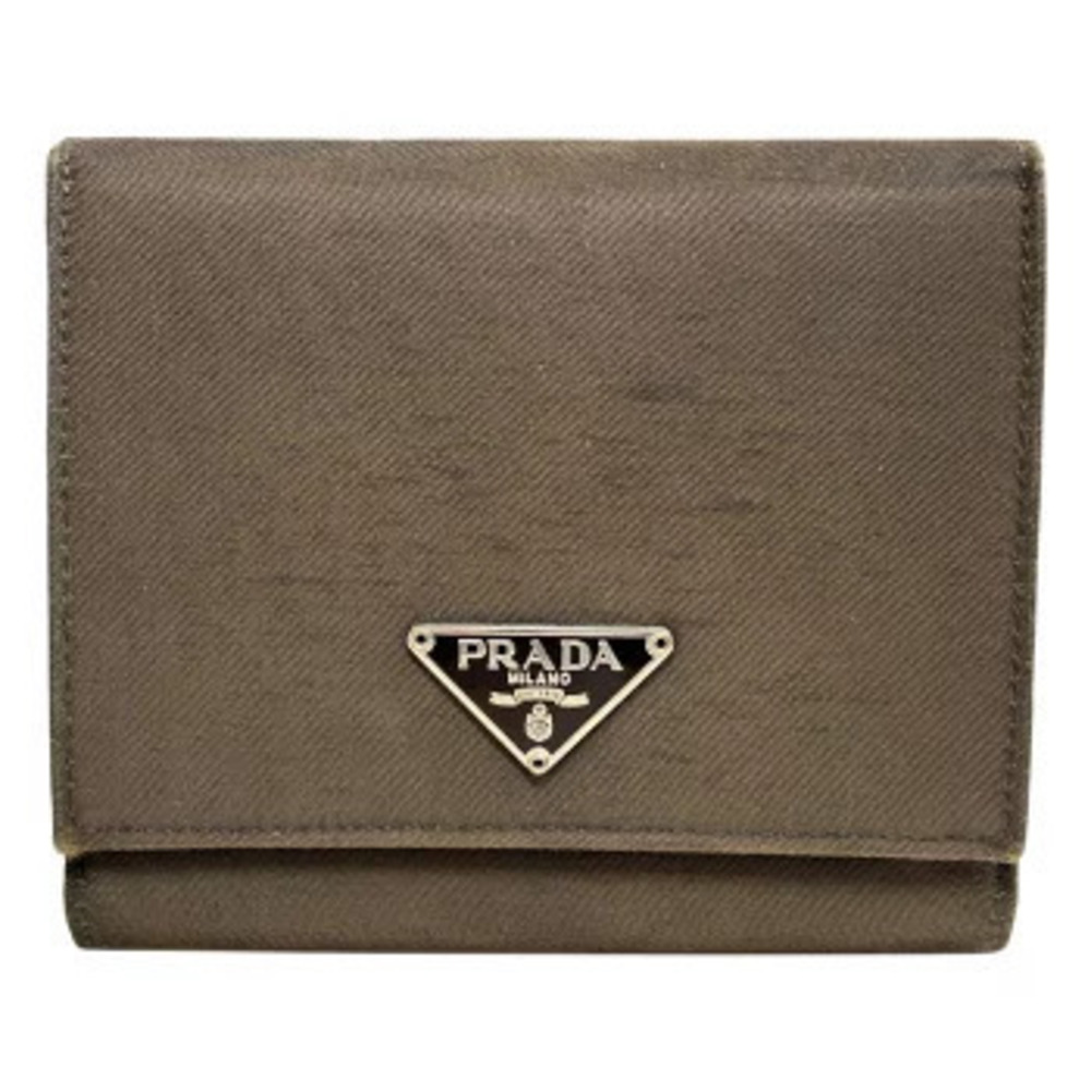 Prada Tri fold Wallet Triangle Plate Tessuto Compact Brown